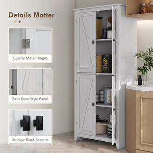 72" Freestanding Storage Cabinet with Doors and Shelves, White
