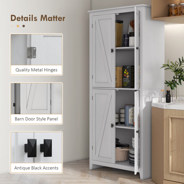72" Freestanding Storage Cabinet with Doors and Shelves, White