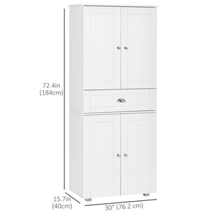 Modern storage unit with 4 doors and 3 adjustable shelves, white