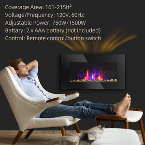72 cm wall-mounted fireplace with patented LED flame effect and 7 colours, black