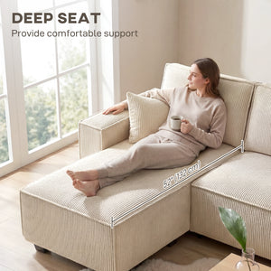 Modular U-shaped sectional sofa with double chaise longue and spring cushions, beige