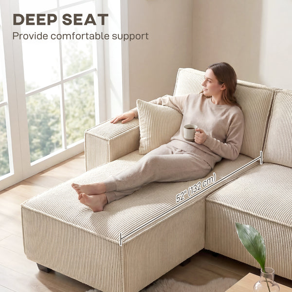 Modular U-shaped sectional sofa with double chaise longue and spring cushions, beige