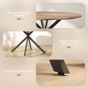 Round kitchen table for 4 people, industrial style, steel legs, dark brown and black.