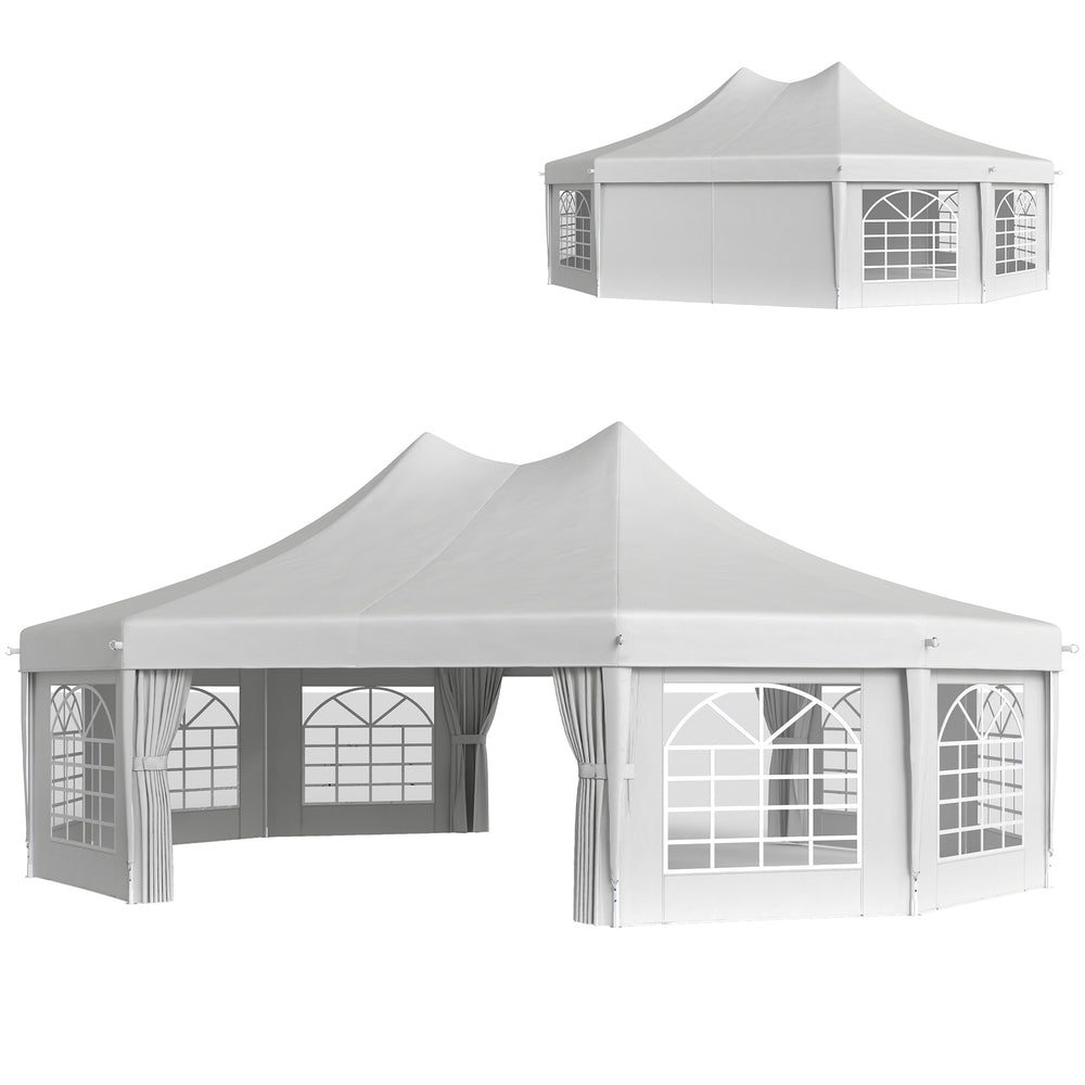 29 x 21 ft Decagonal High-Rise Party Tent with Canopy and 10 Removable Sidewalls, White