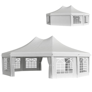 29 x 21 ft Decagonal High-Rise Party Tent with Canopy and 10 Removable Sidewalls, White