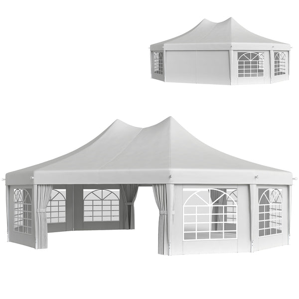 29 x 21 ft Decagonal High-Rise Party Tent with Canopy and 10 Removable Sidewalls, White