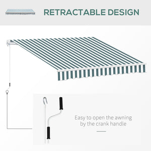 8' x 7' Retractable Awning, Patio Awnings, Sunshade Shelter with 280 g/m² UV & Water-Resistant Fabric and Aluminum Frame for Deck, Balcony, Yard, Green and White
