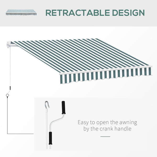 8' x 7' Retractable Awning, Patio Awnings, Sunshade Shelter with 280 g/m² UV & Water-Resistant Fabric and Aluminum Frame for Deck, Balcony, Yard, Green and White