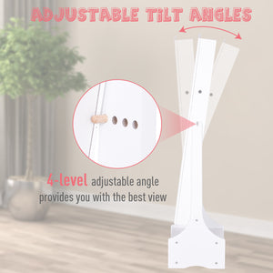 Freestanding jewelry cabinet with LED lighting, full-length mirror, adjustable angle, white