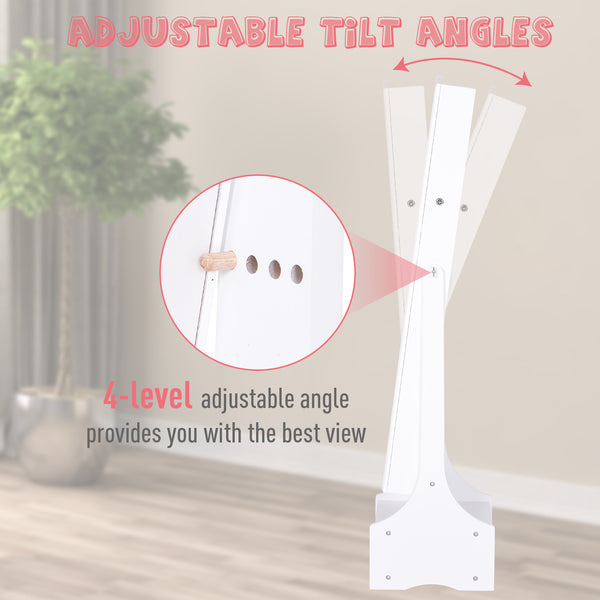 Freestanding jewelry cabinet with LED lighting, full-length mirror, adjustable angle, white