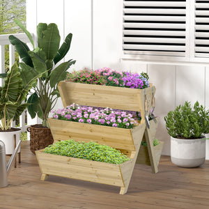 Raised wooden planter with 5 plant trays and 4 hooks