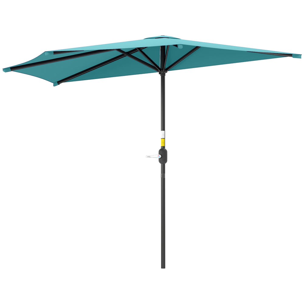 9.8 ft Half Round Crank Patio Umbrella, Light Blue