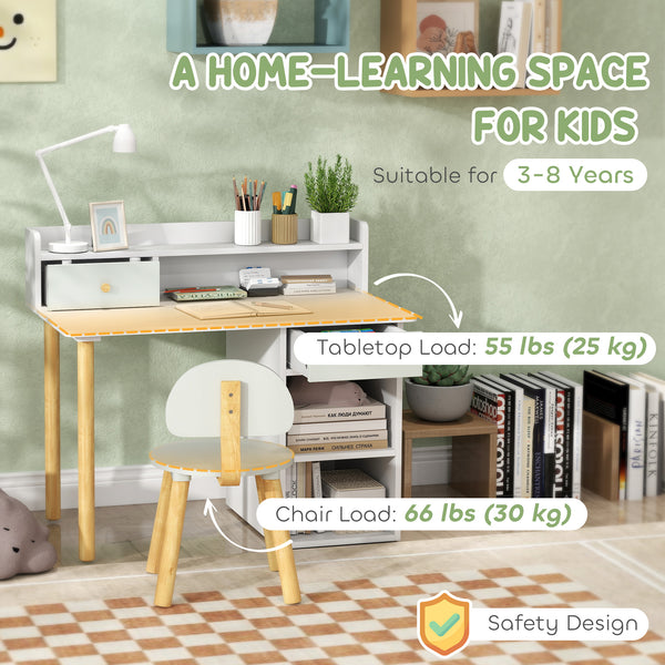 Desk and chairs with storage and shelves, green