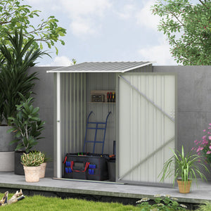 Lean-to garden shed in galvanized steel with lockable door, grey
