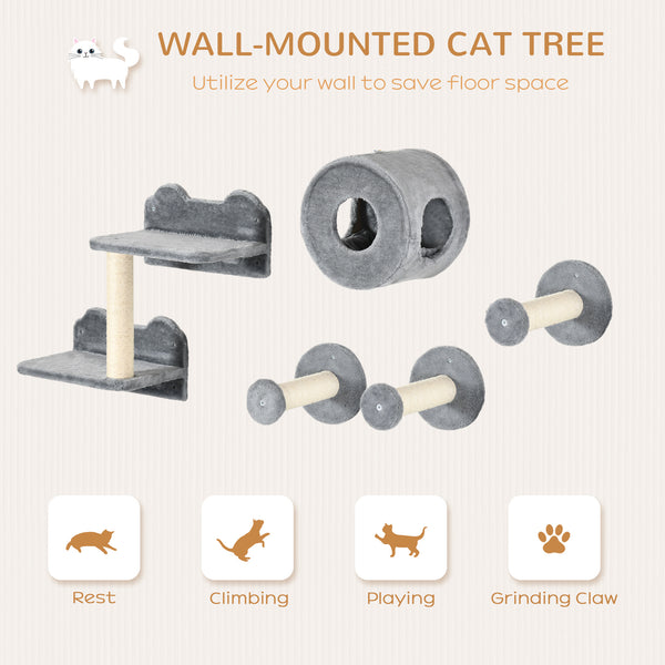 Wall-mounted cat shelf, grey