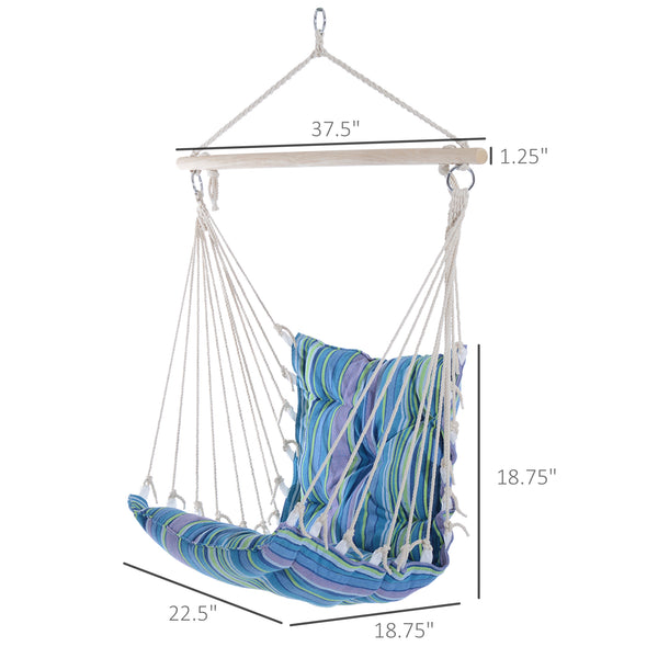 Hanging hammock made of woven rope, blue