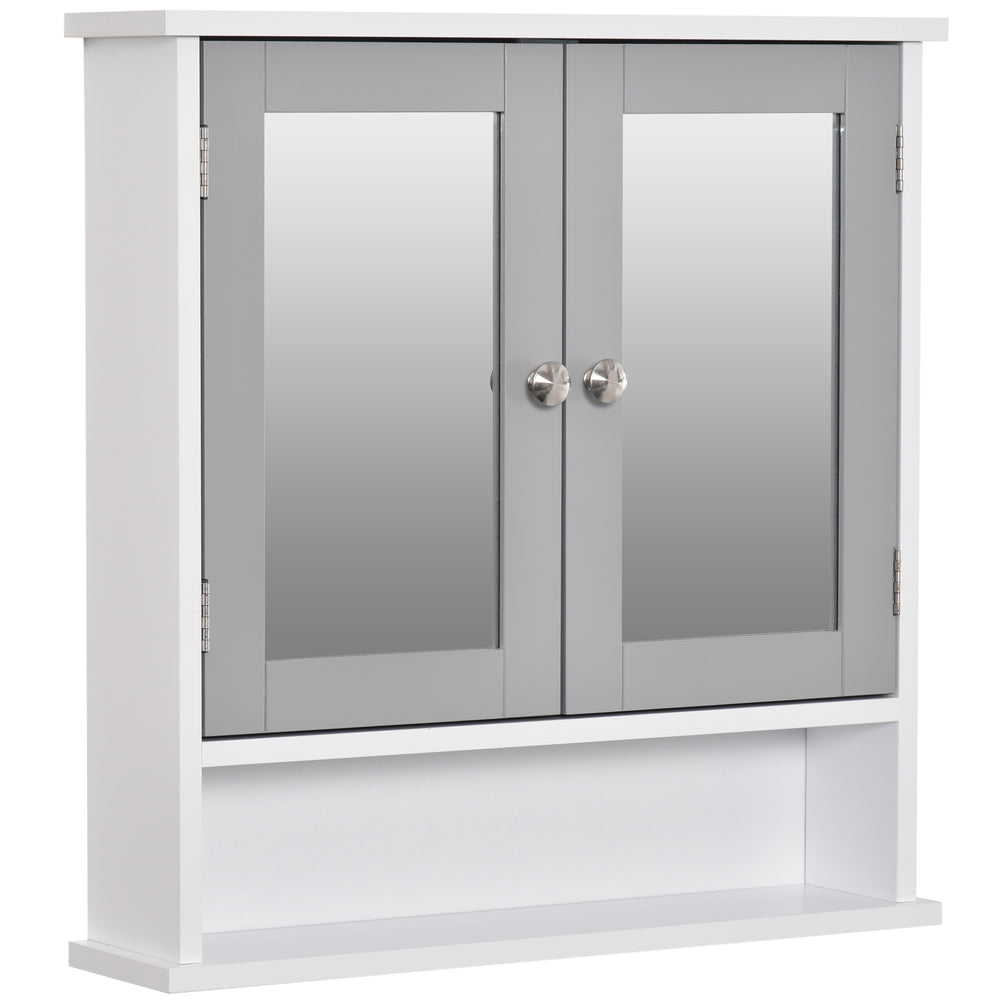 Medicine cabinet with double doors, white and gray