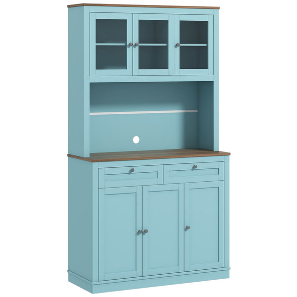 Pantry with microwave space and glass doors, blue