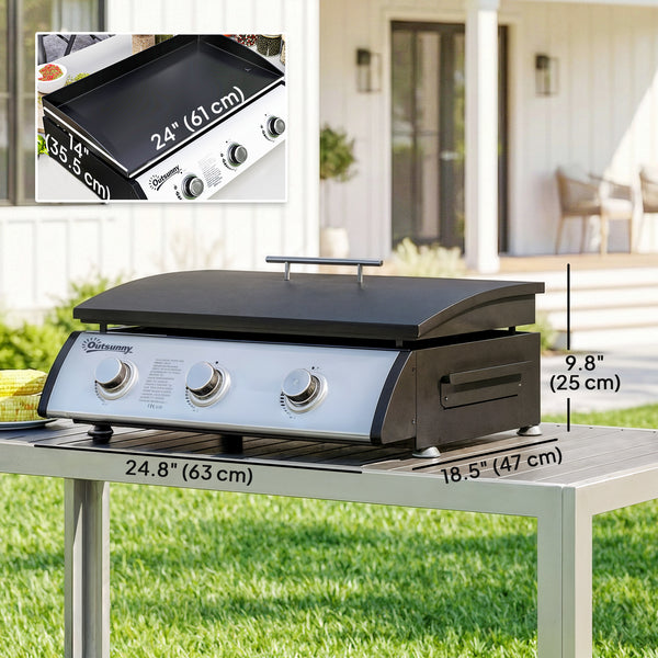 3-Burner Liquid Gas Barbecue, Portable and Tabletop, Ideal for Camping and Picnics, Silver.