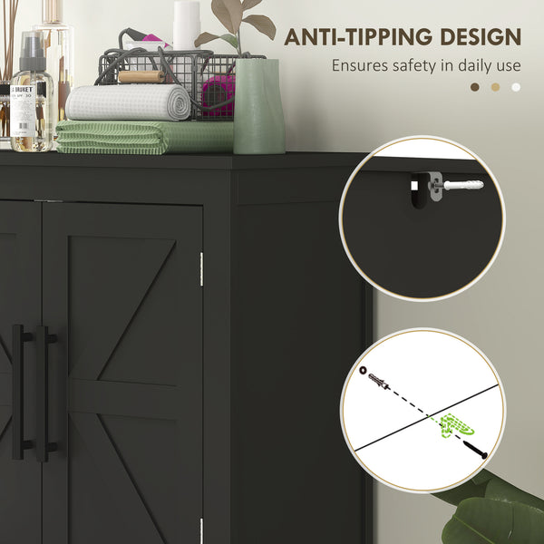 Bathroom Storage Cabinet with Barn Doors and Adjustable Shelf, Black