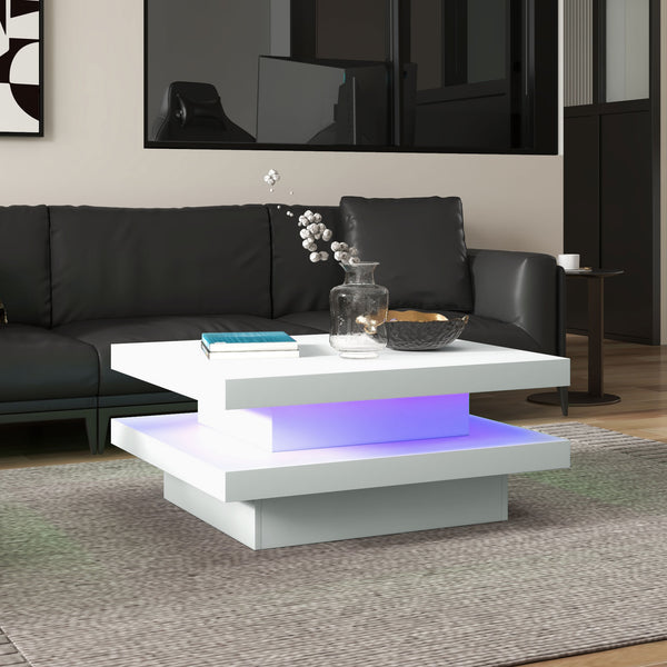 Square coffee table with 7 LED lights and remote control, white