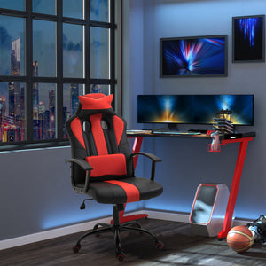 PU leather office chair, swivel, with lumbar support and cushion, red.