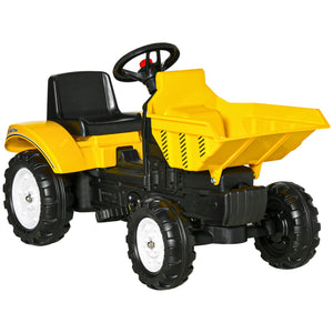 Pedal tractor with hand-operated bucket, yellow
