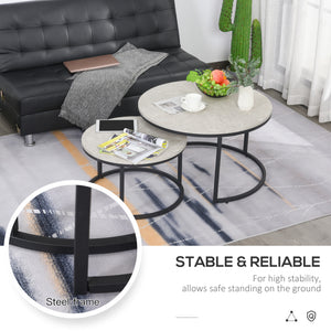 Set of 2 modern coffee tables with metal base for living room, cement gray