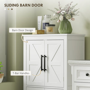 Farmhouse Style Bathroom Storage Cabinet with Barn Doors and Adjustable Shelf, White
