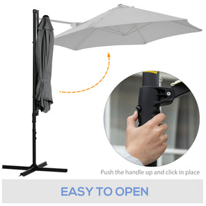 8.5-foot cantilever parasol with 360° rotation and cross base, dark grey