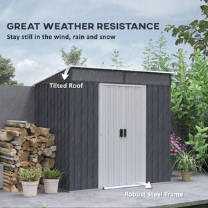 Galvanized metal garden shed with foundation kit, grey