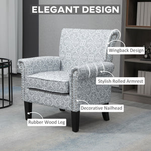 Upholstered accent chair with soft linen fabric, gray