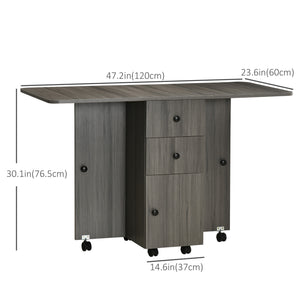 Folding dining table with drawers and storage cupboard, grey