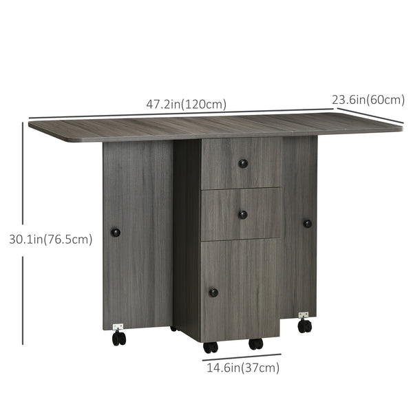 Folding dining table with drawers and storage cupboard, grey