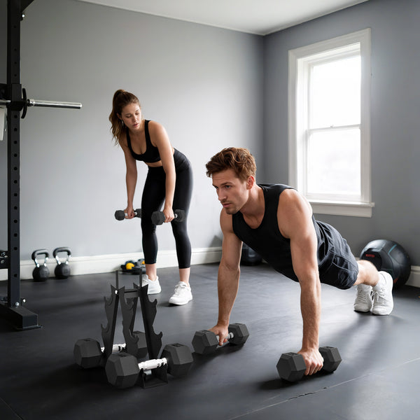 60 lb Hex Dumbbell Set with Rack, Non-Slip Handles