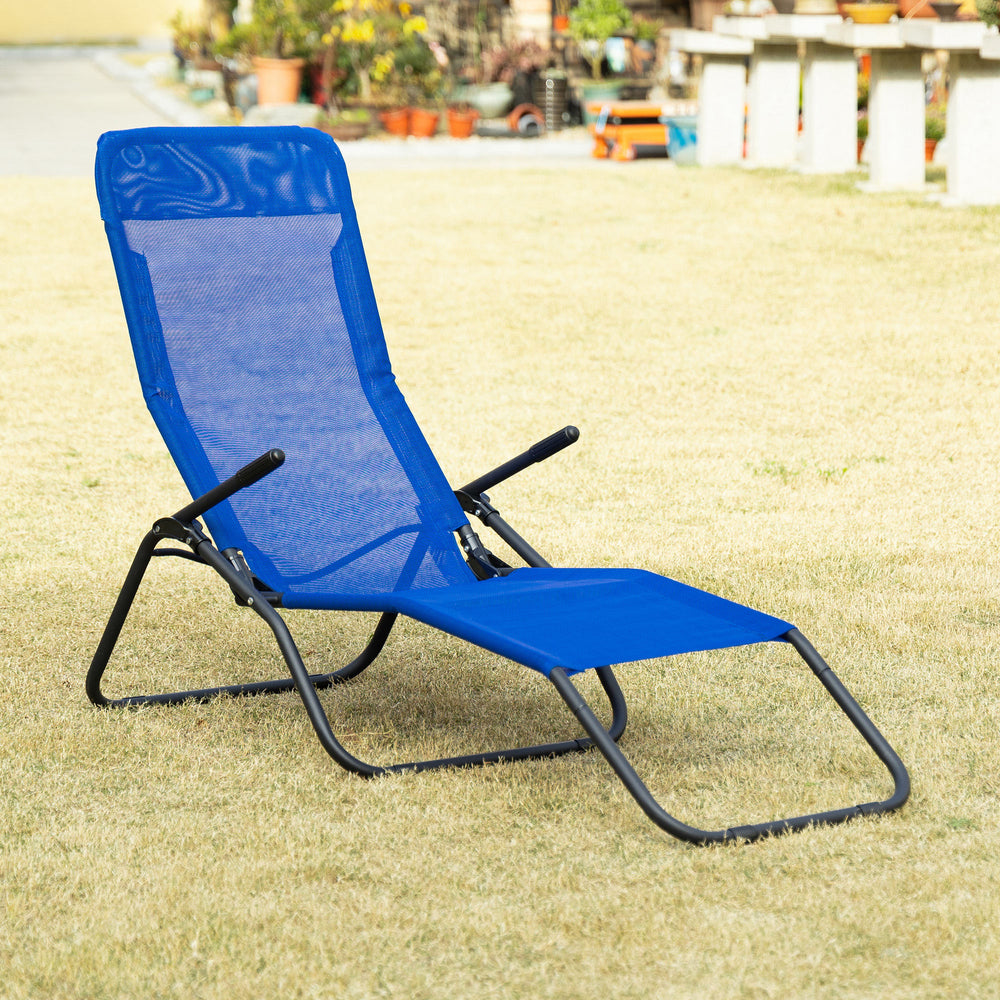 Folding chaise lounge with breathable mesh fabric, blue 
