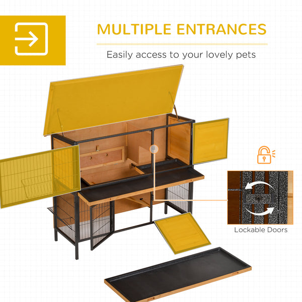 2-story rabbit hutch with ramp, feeder, and lockable doors
