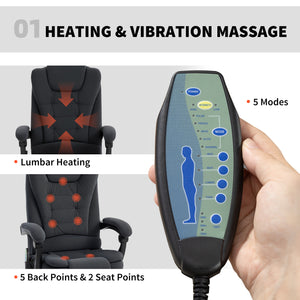 7-point vibrating massage chair with footrest and reclining backrest, black