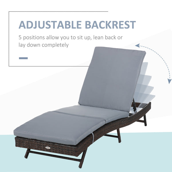 Woven resin chaise lounge with 5-position adjustable backrest, grey