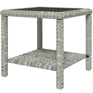 48cm Outdoor Wicker Coffee Table with Glass Top and Storage Shelf for Garden, Porch, Balcony, Patio, Dark Grey