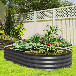 Raised outdoor planter in galvanized steel with metal support, dark grey