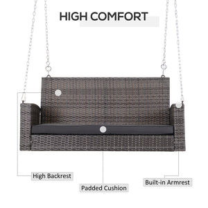 Hanging swing for 2 people in rattan with cushion and steel chains, grey