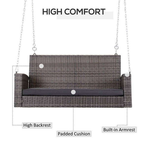 Hanging swing for 2 people in rattan with cushion and steel chains, grey