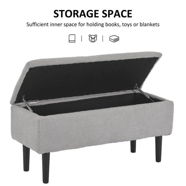 Modern storage bench with lambswool upholstery, grey