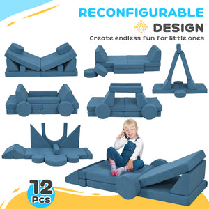 12 Piece Modular Kids Play Sofa Set, Blue