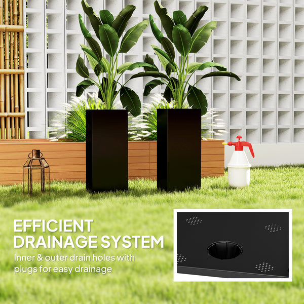 Set of 2 planters with water level indicator, black