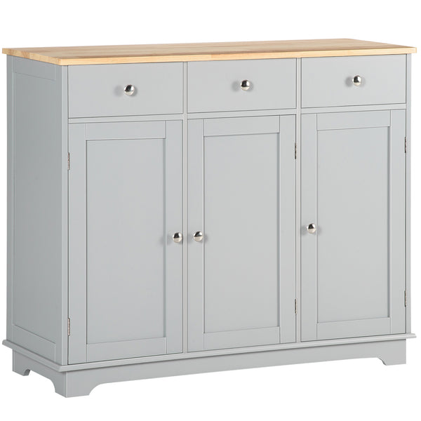 Modern buffet with cupboards, drawers and adjustable shelves for living room, grey