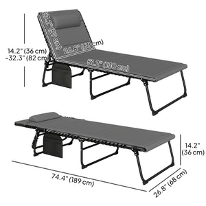Set of 2 Folding Reclining Sun Loungers with Quick-Drying Cushion, Headrest and Side Pocket, Light Grey