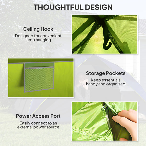Waterproof camping tent with mesh window, storage pockets and hook