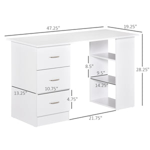 47-inch Desk with 3-Tier Storage Shelves, White